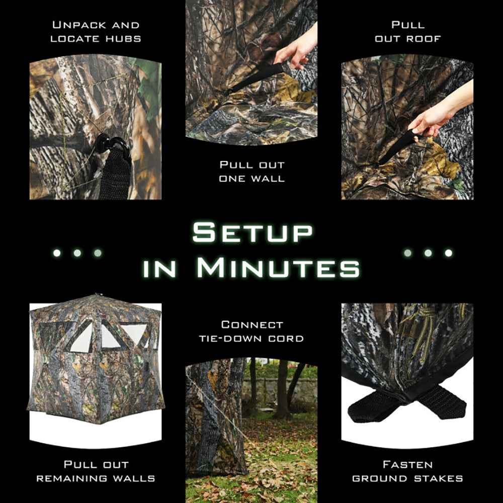 3 Person Portable Pop-Up Ground Hunting Blind With Tie-downs