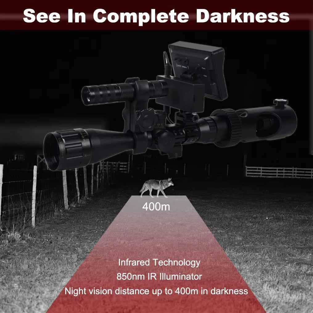 Digital Night Vision Riflescope 850Nm Infrared Scope Camera HD 720P Video/Photo Recording with 4.3 Inch Screen for Night Hunting