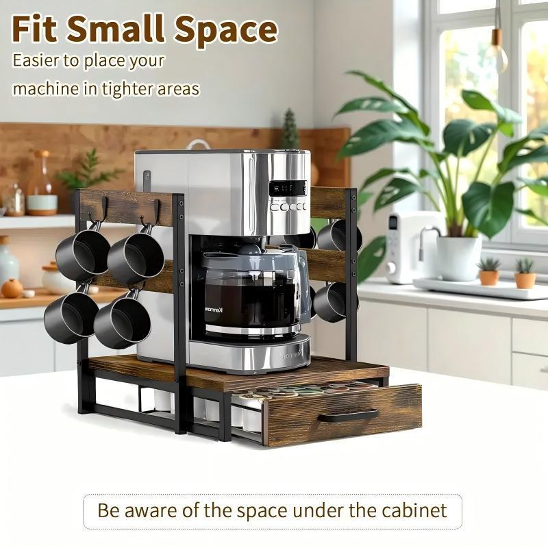 Coffee Maker Storage Rack Coffee Bean Accessories Organizer Sturdy K-Cup Storage Drawer With Cup Holder Coffee Maker Stand Kitchen And Office Countertop Storage Rack - Raven Supply Company